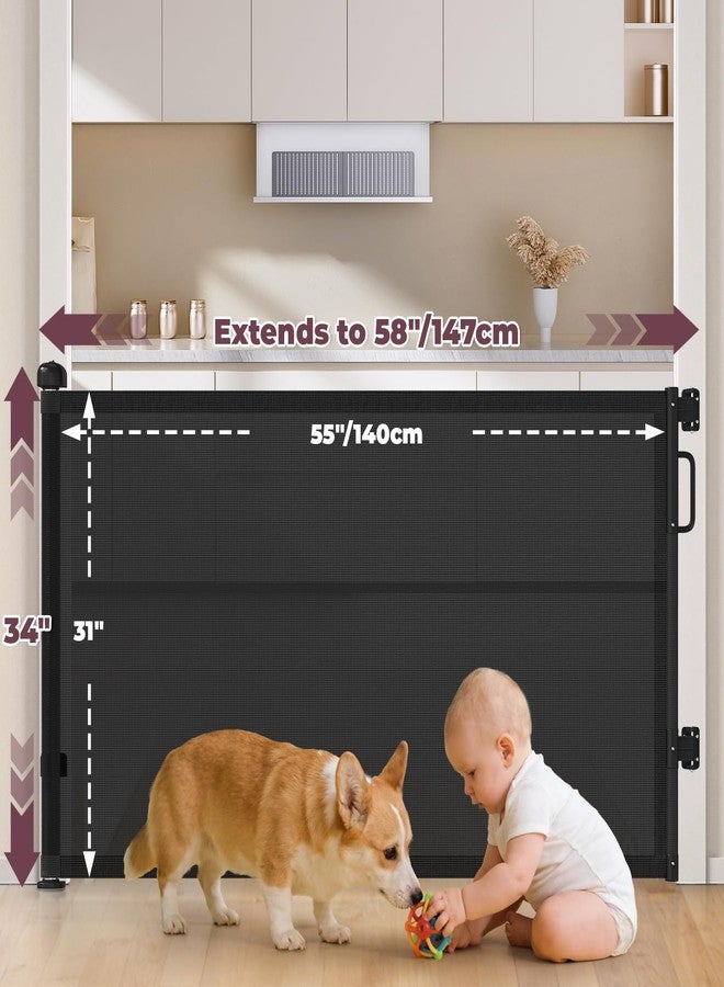 cideny Retractable Baby Gates for Doorways, 58" Extra Wide Mesh Child Dog Gate for Stairs, 34" Tall Toddler Pet Gate Indoor and Outdoor, Easy Install, Essential for Home Safety, Black - Image 2