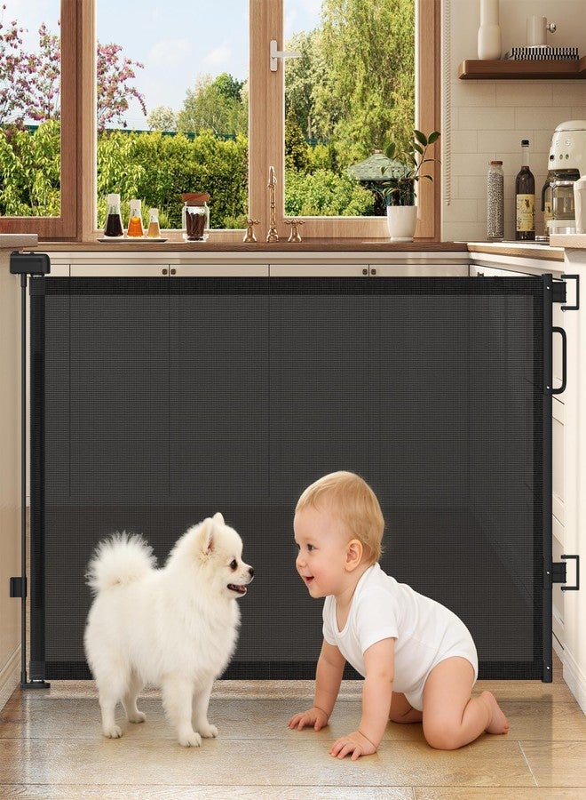 cideny Retractable Baby Gates for Doorways, 58" Extra Wide Mesh Child Dog Gate for Stairs, 34" Tall Toddler Pet Gate Indoor and Outdoor, Easy Install, Essential for Home Safety, Black - Image 1