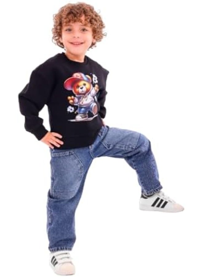 سويت شيرت أطفال BEAR CAP – تصميم كاجوال أنيق بخامة قطنية ناعمة ومريحة – مثالي للمدرسة والأنشطة اليومية والخروجات code 4001 - Image 1