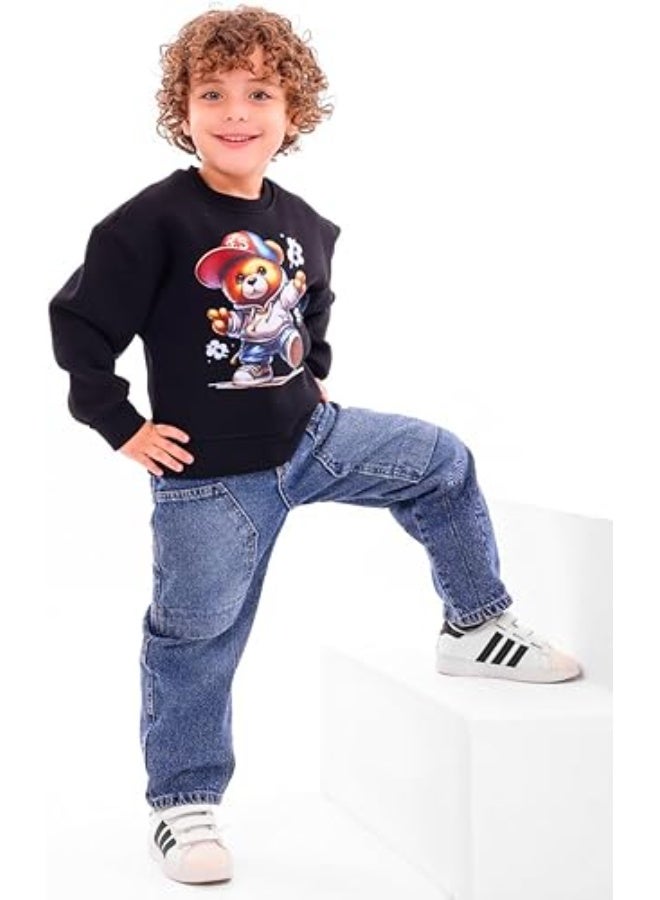 سويت شيرت أطفال BEAR CAP – تصميم كاجوال أنيق بخامة قطنية ناعمة ومريحة – مثالي للمدرسة والأنشطة اليومية والخروجات code 4001 - Image 2