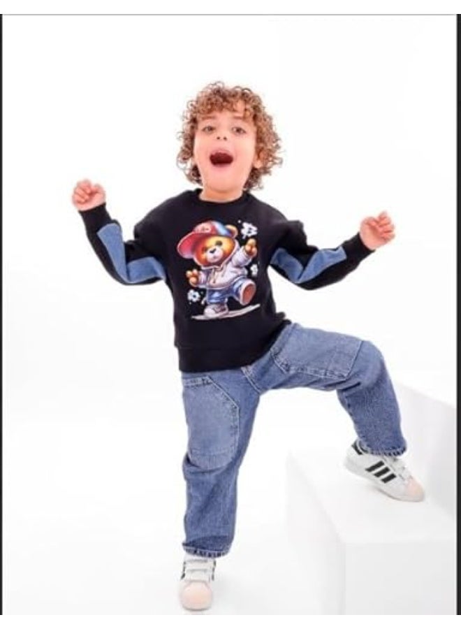 سويت شيرت أطفال BEAR CAP – تصميم كاجوال أنيق بخامة قطنية ناعمة ومريحة – مثالي للمدرسة والأنشطة اليومية والخروجات code 4001 - Image 3