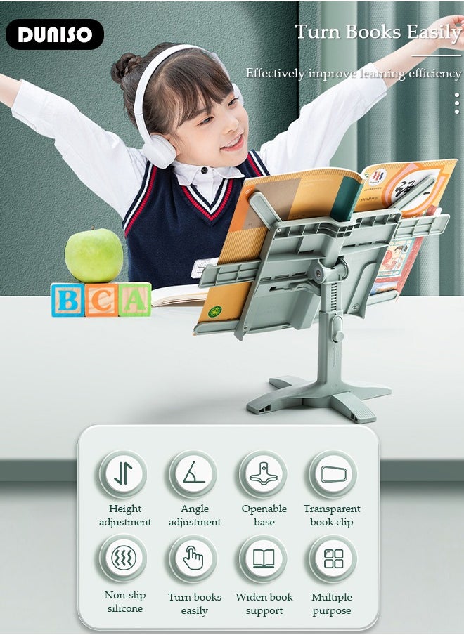 DUNISO - Book Stand Holder for Kids Portable Sturdy Book Stand Multi Heights Angles Adjustable Foldable Book Rest, Reading Free Hand Holder for Hard Covers Paperbacks CookBooks TextBooks Magazines - Image 1