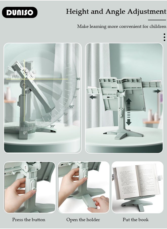 DUNISO - Book Stand Holder for Kids Portable Sturdy Book Stand Multi Heights Angles Adjustable Foldable Book Rest, Reading Free Hand Holder for Hard Covers Paperbacks CookBooks TextBooks Magazines - Image 1