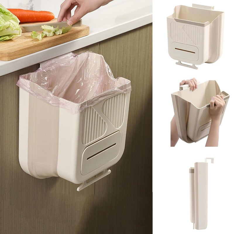 LINJIE Hanging Trash Can for Kitchen Cabinet Door, 10L Collapsible Waste Bin with Garbage Bag Storage, Hanging Plastic Compost Bin for Kitchen Bedroom Bathroom Office, Space Saving White - Image 1