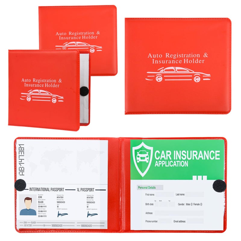 Pacific Mailer Auto Registration and Insurance Card Holder 2 Packs Car Document ID Holder Glove Box Organizer Car Accessories Red - Image 3
