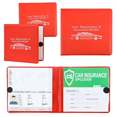 Pacific Mailer Auto Registration and Insurance Card Holder 2 Packs Car Document ID Holder Glove Box Organizer Car Accessories Red - Image 1