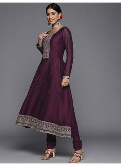 لباس طقم كورتا من مزيج الحرير للنساء من ليباس (33458O_أرجواني  - Image 2