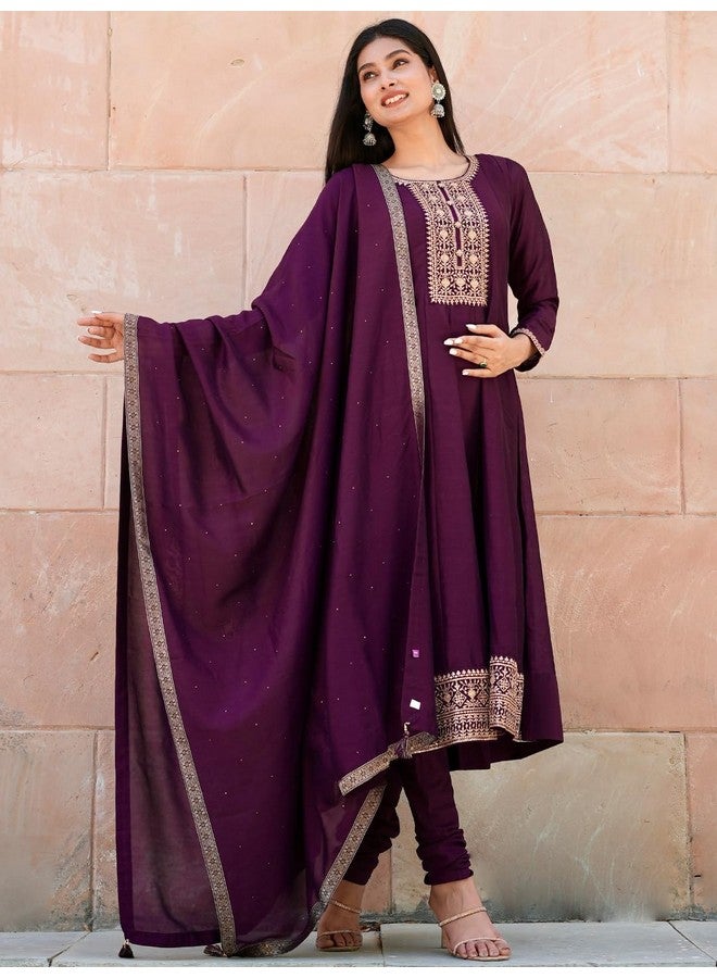 Libas Libas Women's Silk Blend Kurta Sets (33458O_Purple  - Image 3
