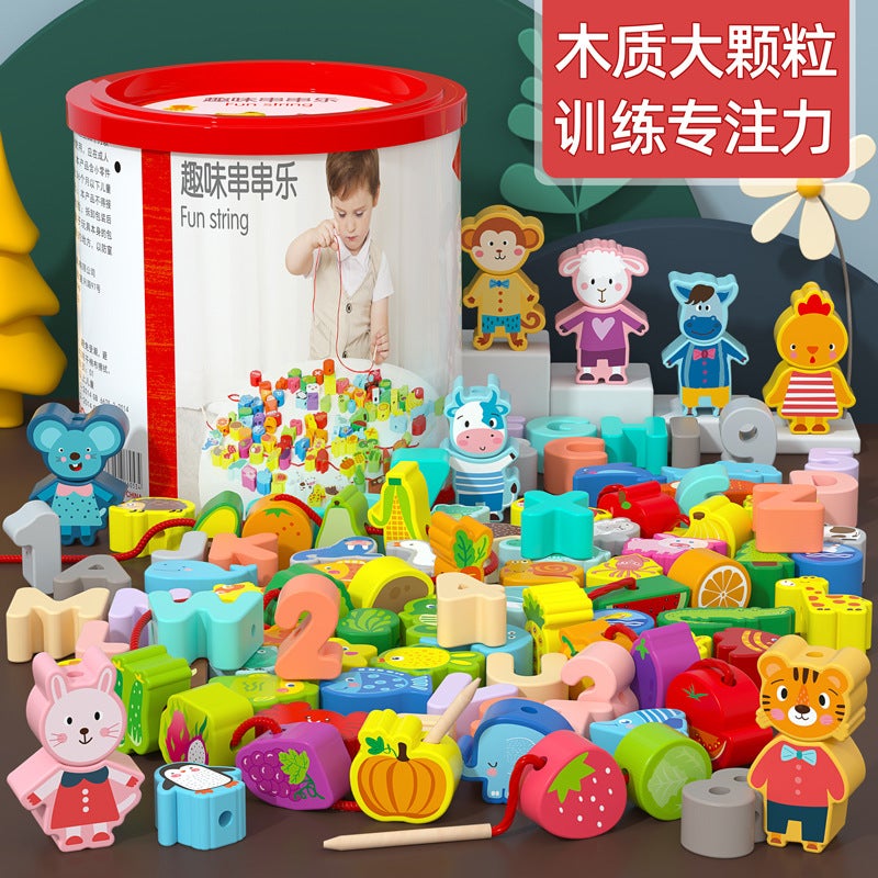 Children's Wooden Beaded Puzzle Toy – Animal and Fruit Building Blocks for Ages 4-6 - Image 4