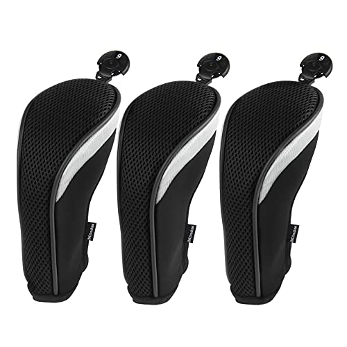 Andux Golf Hybrid Club Head Covers with Dial No. Tag Pack of 3 (All The Same Size) Black/Black - Image 1
