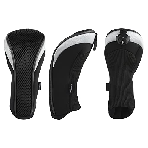 Andux Golf Hybrid Club Head Covers with Dial No. Tag Pack of 3 (All The Same Size) Black/Black - Image 2