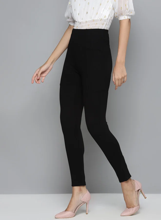 SASSAFRAS Black High-Waist Treggings for Women