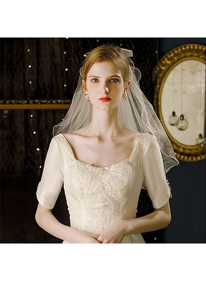 NIBEMINENT Bride Bow Veil Headband with Hair Clip Barrette for Wedding Engagement Bride to Be Bridal Shower Bachelorette - Image 3