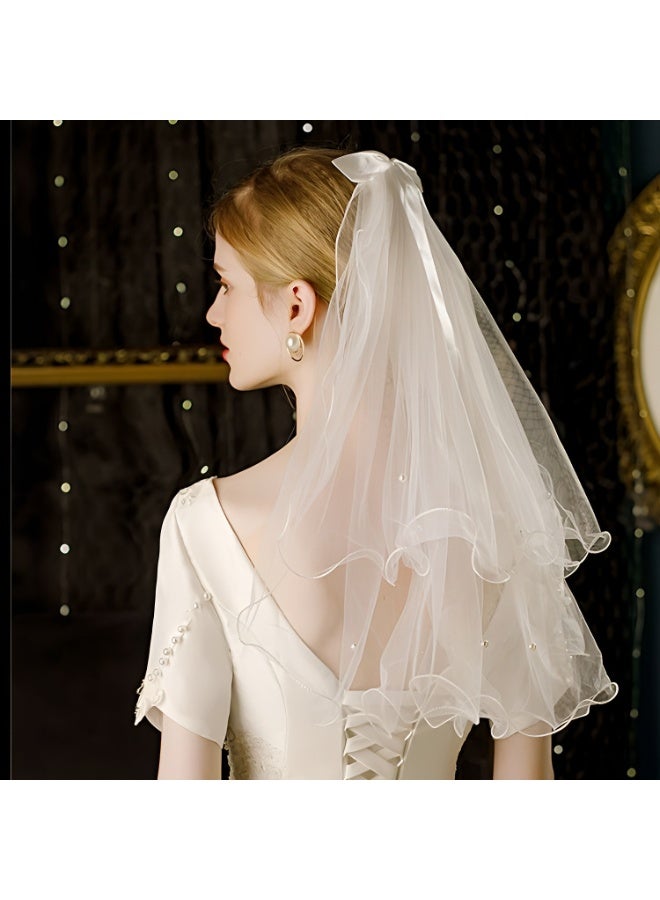 NIBEMINENT Bride Bow Veil Headband with Hair Clip Barrette for Wedding Engagement Bride to Be Bridal Shower Bachelorette - Image 2