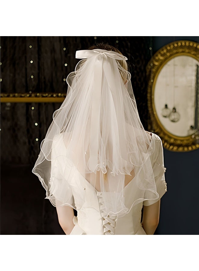 NIBEMINENT Bride Bow Veil Headband with Hair Clip Barrette for Wedding Engagement Bride to Be Bridal Shower Bachelorette - Image 1