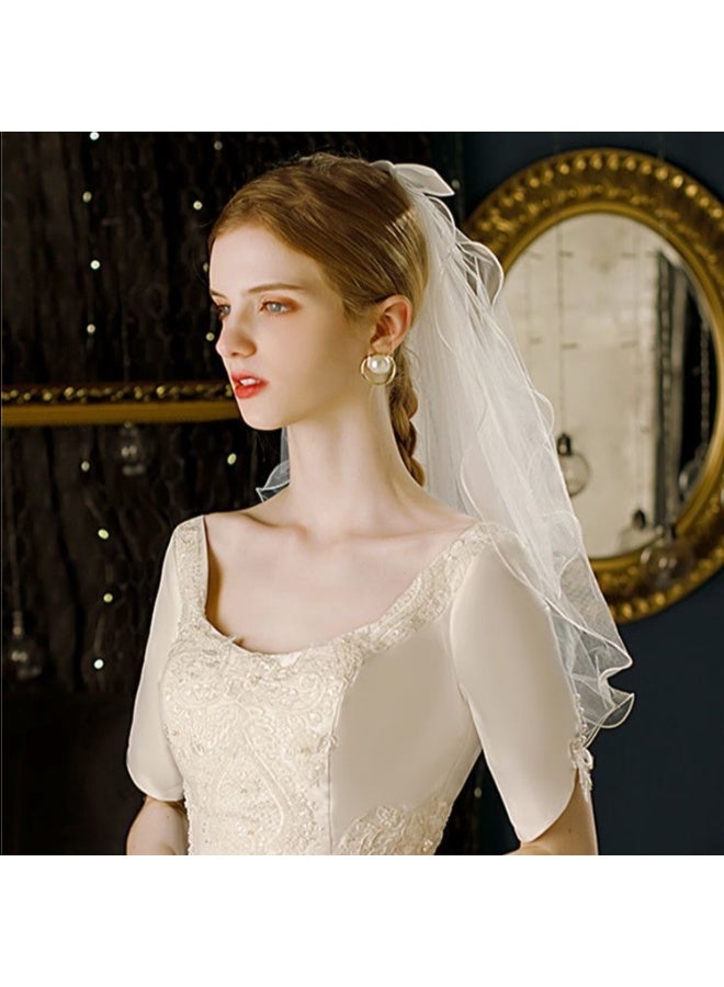 NIBEMINENT Bride Bow Veil Headband with Hair Clip Barrette for Wedding Engagement Bride to Be Bridal Shower Bachelorette - Image 4