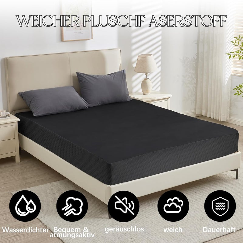 ohano Waterproof Mattress Protector 200 x 200 cm, Fine Flannel Microfibre Fitted Sheet, Incontinence Pad, Moisture Protection Bed Sheet, Waterproof and Breathable Mattress Cover, Black - Image 2