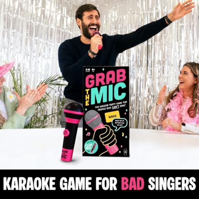 Lucky Egg Official Grab The Mic  Family Karaoke Board Game w/Foam Mic, 8+ Ages, 2-10 Players Games for Bad Singers w/ 240 Lyrics (120 Cards) (First Edition) - Image 2