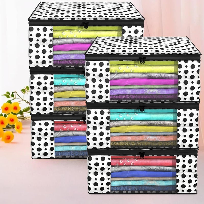 Kuber Industries Kuber Industries Clothes Organizer For Wardrobe Pack of 6 Storage Organizer For Saree Shirts Salwar Suit Dress Organizer For Wardrobe Saree Covers With Zip Polka Dots Black and White - Image 2