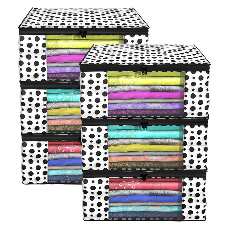 Kuber Industries Kuber Industries Clothes Organizer For Wardrobe Pack of 6 Storage Organizer For Saree Shirts Salwar Suit Dress Organizer For Wardrobe Saree Covers With Zip Polka Dots Black and White - Image 1