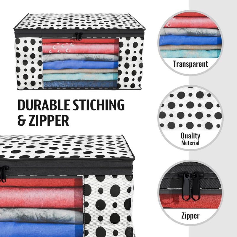 Kuber Industries Kuber Industries Clothes Organizer For Wardrobe Pack of 6 Storage Organizer For Saree Shirts Salwar Suit Dress Organizer For Wardrobe Saree Covers With Zip Polka Dots Black and White - Image 5