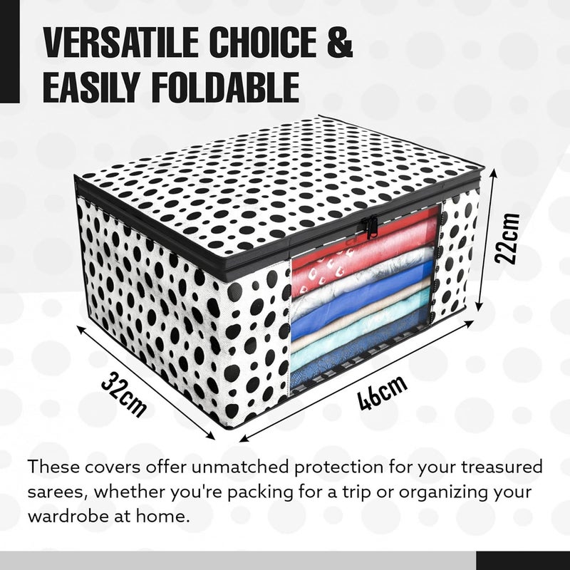 Kuber Industries Kuber Industries Clothes Organizer For Wardrobe Pack of 6 Storage Organizer For Saree Shirts Salwar Suit Dress Organizer For Wardrobe Saree Covers With Zip Polka Dots Black and White - Image 4