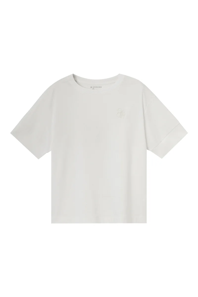 GIORDANO White Cotton Tee for Women