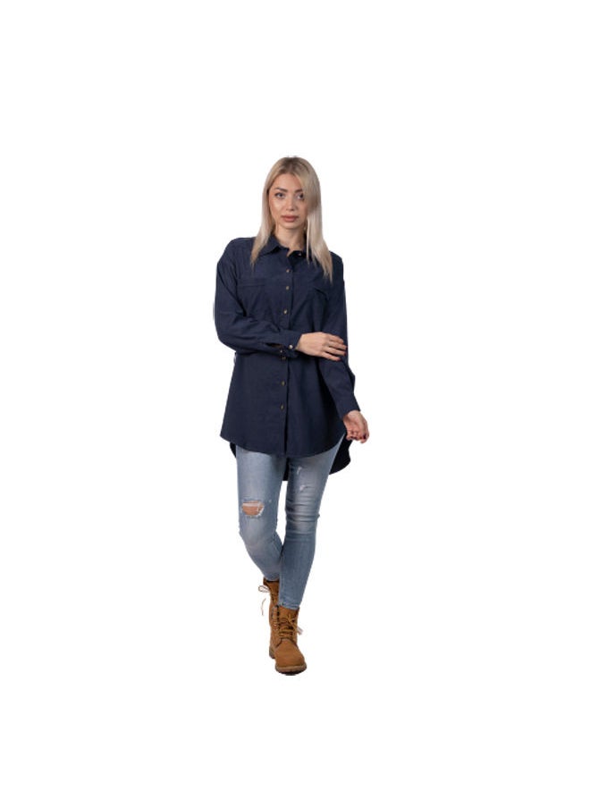 Esla ESLA Long-sleeved Long Plain Shirt Dark Blue  - Image 1