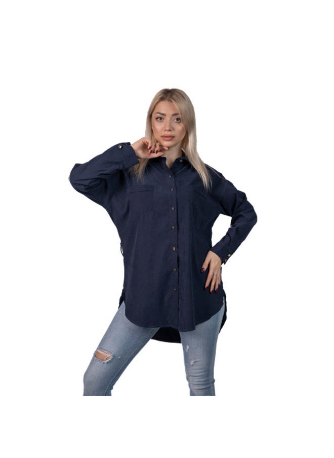 Esla ESLA Long-sleeved Long Plain Shirt Dark Blue  - Image 2