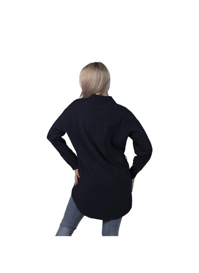 Esla ESLA Long-sleeved Long Plain Shirt Dark Blue  - Image 3
