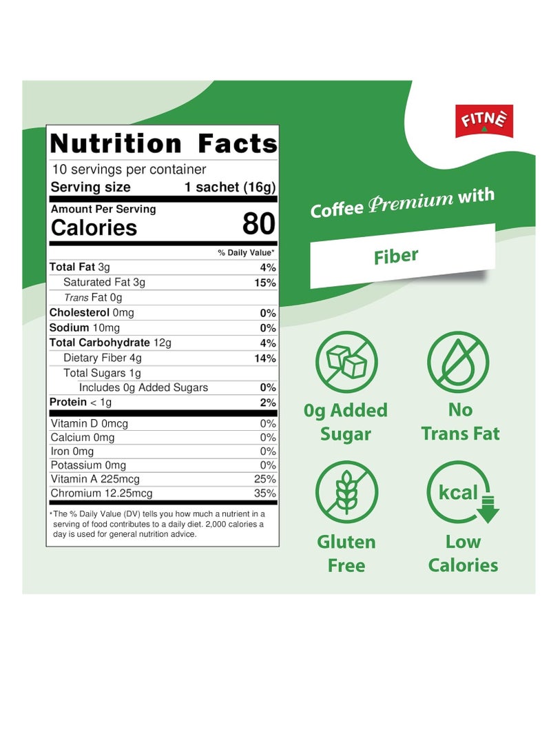 FITNE Premium Instant Coffee Packets Mix With Fiber Collagen Cactus Extract L-Carnitine High Chromium No Sugar Sucralose Sweetener, 10 Sticks - Image 3