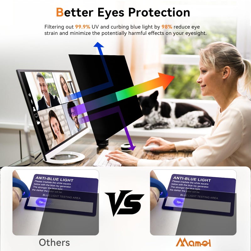 Mamol 24 Inch Computer Privacy Screen Filter for 16:9 Aspect Ratio Widescreen Monitor - Removable Computer Screen Privacy Shield and Anti Glare Blue Light Filter, Anti-Scratch Screen Protective Film - Image 4