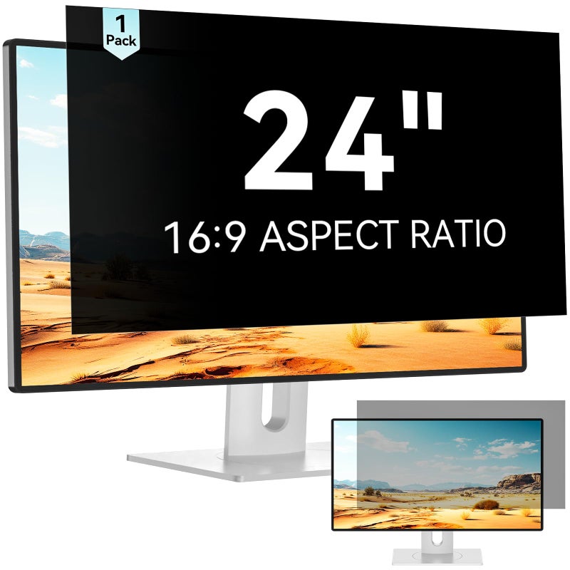 Mamol 24 Inch Computer Privacy Screen Filter for 16:9 Aspect Ratio Widescreen Monitor - Removable Computer Screen Privacy Shield and Anti Glare Blue Light Filter, Anti-Scratch Screen Protective Film - Image 1