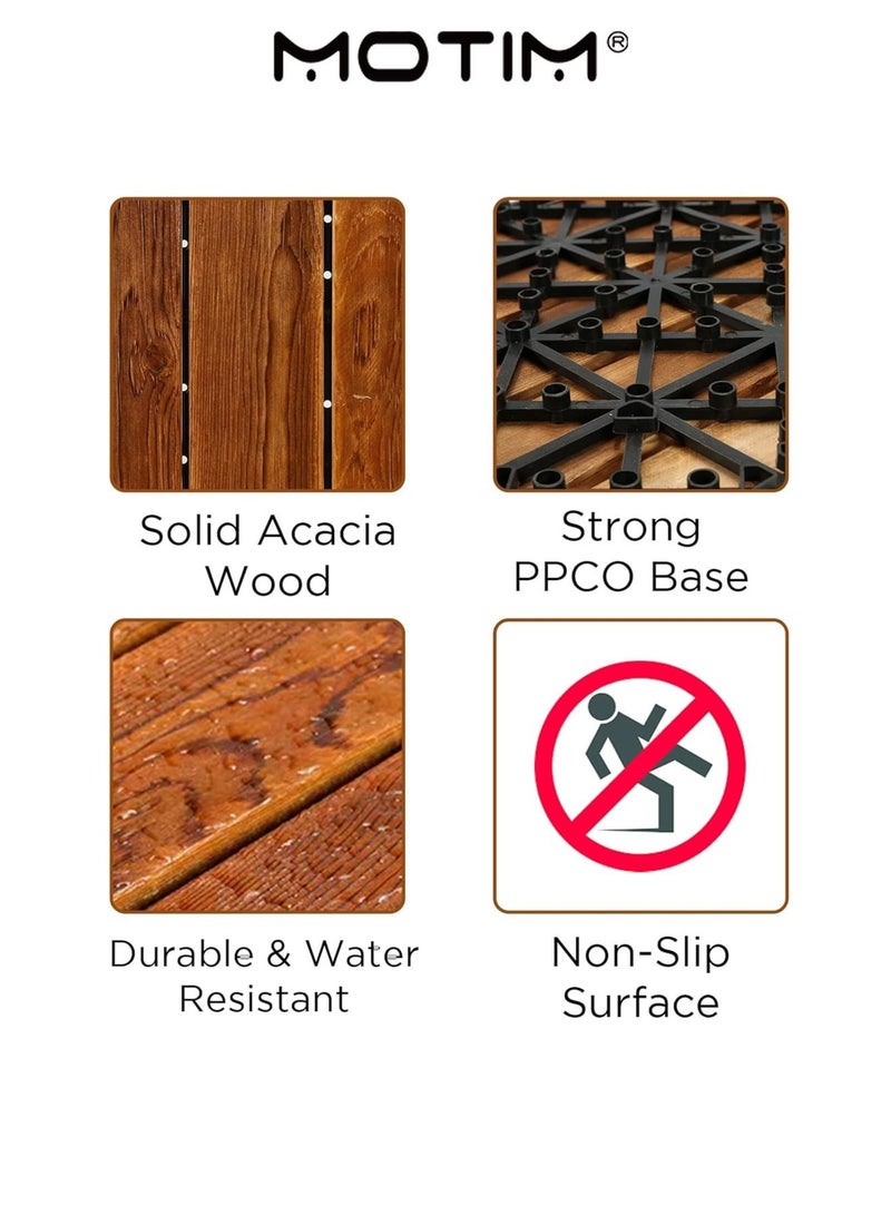 Motim 10PCS Wooden Decking Tiles 30×30CM Interlocking Deck Tiles Waterproof Anti Slip Wooden Floor Tiles for Outdoor & Indoor Patio Garden Balcony Poolside - Image 4