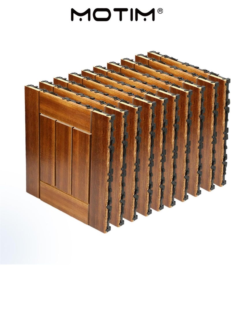 Motim 10PCS Wooden Decking Tiles 30×30CM Interlocking Deck Tiles Waterproof Anti Slip Wooden Floor Tiles for Outdoor & Indoor Patio Garden Balcony Poolside - Image 2