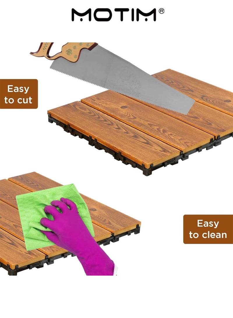 Motim 10PCS Wooden Decking Tiles 30×30CM Interlocking Deck Tiles Waterproof Anti Slip Wooden Floor Tiles for Outdoor & Indoor Patio Garden Balcony Poolside - Image 3