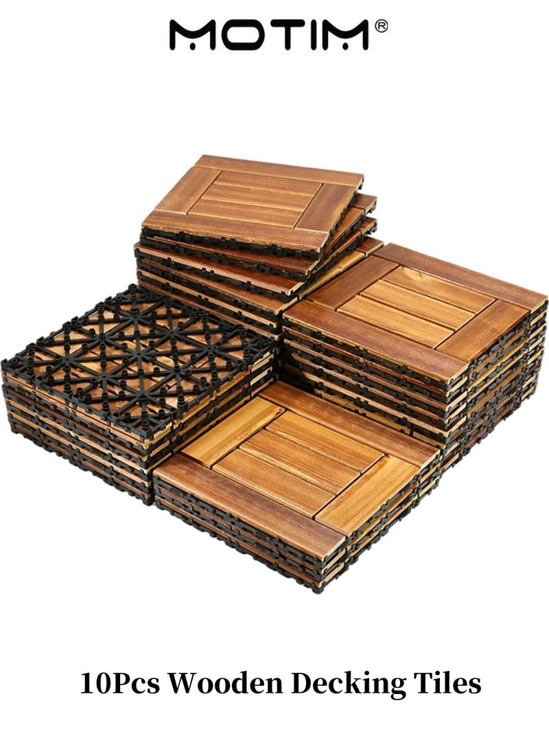 Motim 10PCS Wooden Decking Tiles 30×30CM Interlocking Deck Tiles Waterproof Anti Slip Wooden Floor Tiles for Outdoor & Indoor Patio Garden Balcony Poolside - Image 1