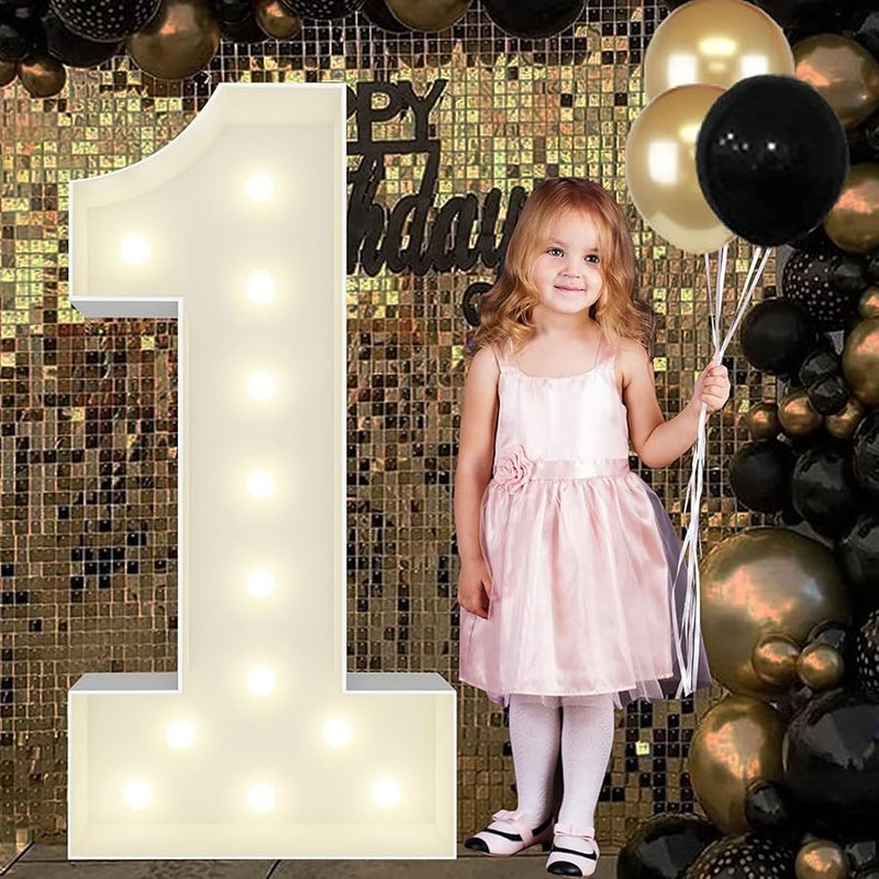 JoyBox Design 4FT Light Up Numbers Pre-Cut Frame Giant Marquee Numbers 1, Mosaic Numbers for Balloons, First 1st 21st Birthday Anniversary Decorations Party Decor - Image 1