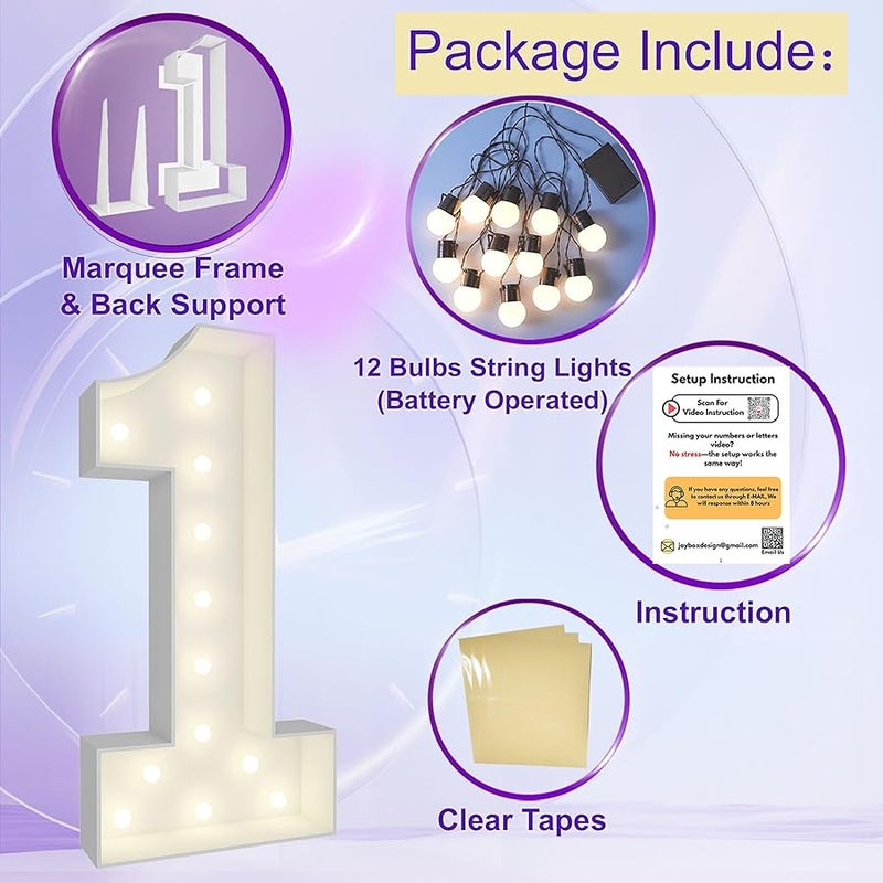 JoyBox Design 4FT Light Up Numbers Pre-Cut Frame Giant Marquee Numbers 1, Mosaic Numbers for Balloons, First 1st 21st Birthday Anniversary Decorations Party Decor - Image 3