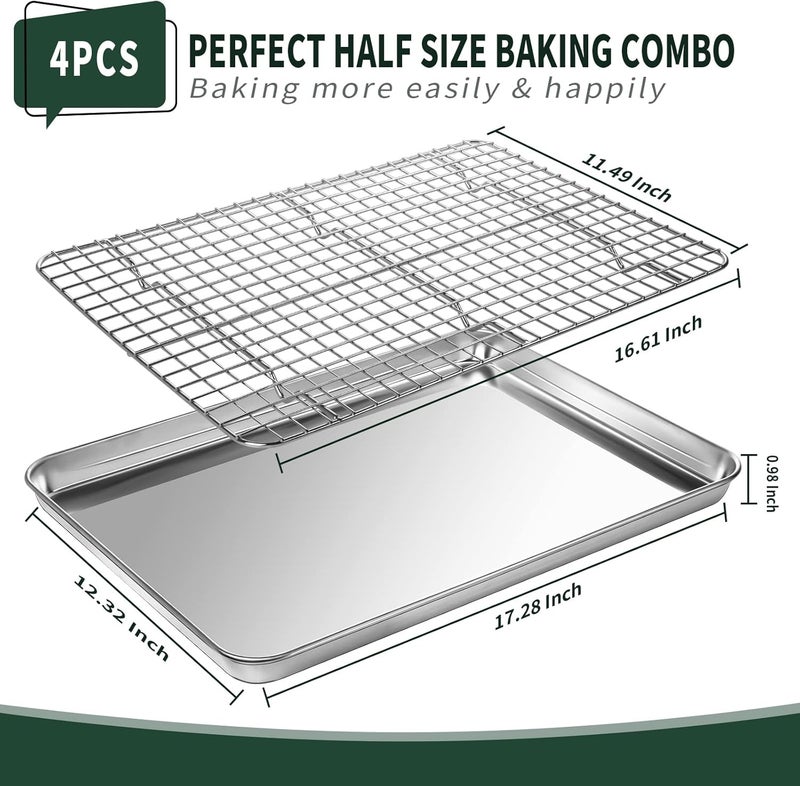 CEKEE Half Sheet Pans with Rack Set [2 Pans + 2 Racks], Stainless Half Size Large Baking Sheets with Rack -18 Inch Baking Tray Set- Rust & Warp Resistant & Heavy Duty Large Cookie Sheet - Image 2