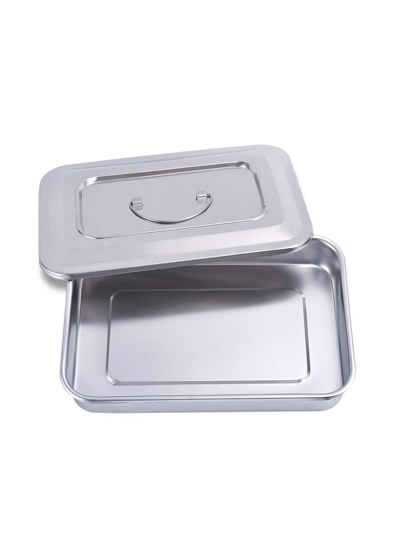 ANNWAH ANNWAH Medical Surgical Trays Stainless Steel Dental Instruments Tray Organizer Holder Sterilization Plate Trays boxs with Lid  Handle Grip 2 Sizes 