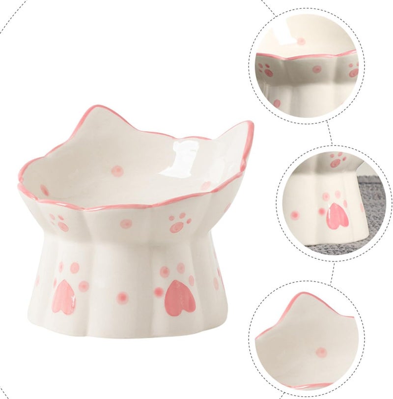 2pcs Raised Cat Bowl Set Ceramic Elevated Pet Feeding Bowls Angled Design Whisker-Friendly Puppy Food Water Dish for Neck Protection and Spill Prevention - Image 2