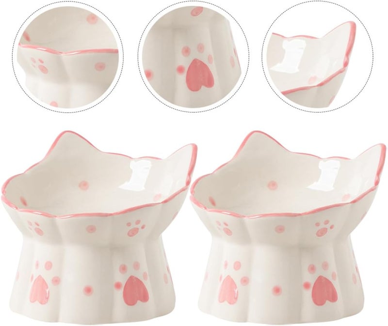 2pcs Raised Cat Bowl Set Ceramic Elevated Pet Feeding Bowls Angled Design Whisker-Friendly Puppy Food Water Dish for Neck Protection and Spill Prevention - Image 3
