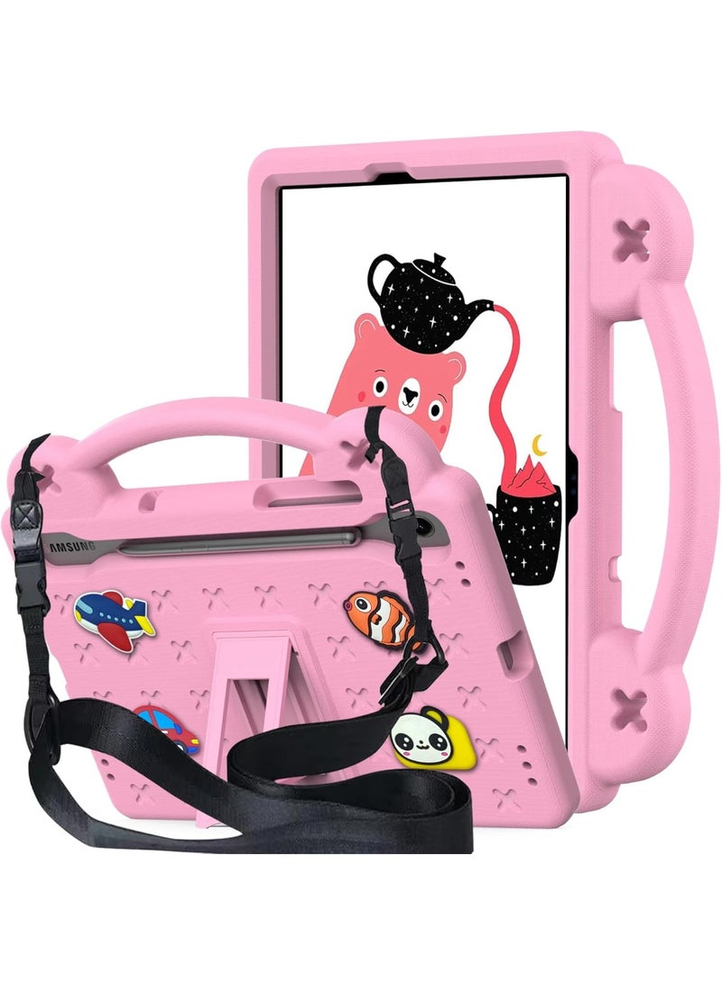 VKL Kids Case for Samsung Galaxy Tab S10 Lite 10.9 inch 2025 Tablet [Kids Friendly] DIY Cute Cartoon Lightweight EVA Portable Handle Stand Shockproof Cover with Shoulder Strap (Pink) - Image 1