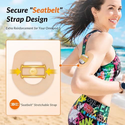 Amolyfe 40 Pack Omnipod 5 Waterproof Overpatches Amolyfe Omnipod 5 Adhesive Patches with Seatbelt Stretchable Strap Optimized Easy PeelTab Backing Upgraded QuickDry Breathable Medical Adhesive Tan - Image 3
