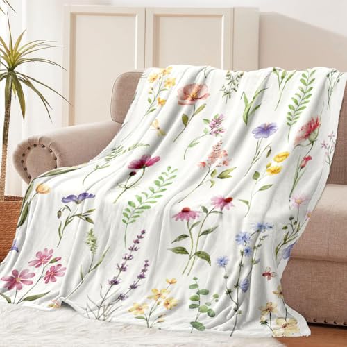 Tupmnbry Wildflowers Throw Blanket Botanical Floral Printed Blanket Super Soft Flannel Throw Blanket Lightweight Fluffy Plush Fuzzy Bed Blanket for Bedding Sofa and Travel 60"X80" - Image 2