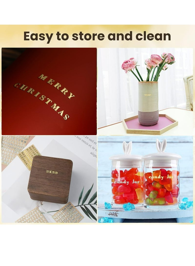 6 Sheets 0.12inch Alphabet Number Stickers Mini Letters Stickers Glitter Alloy Self Adhesive Stickers for Epoxy Resin Casting Decoration DIY Crafts Scrapbook, Golden/Silvery, 3mm - Image 5