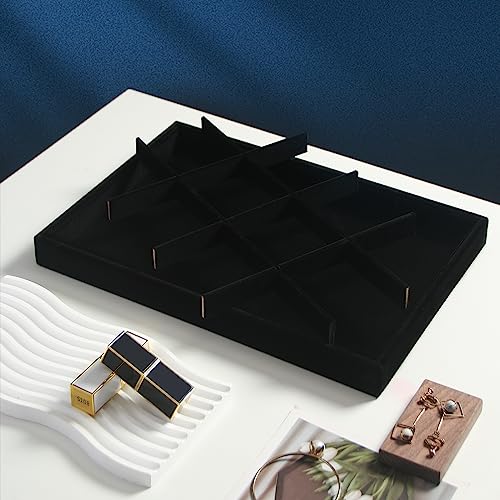 Coward 2PC Black Velvet Stackable 12 Grids Jewelry Organizer Tray Bracelet Display Stand for Selling Velvet Necklace Holder Earring Box Storage (12grid+12grid) - Image 4