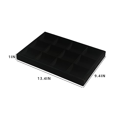 Coward 2PC Black Velvet Stackable 12 Grids Jewelry Organizer Tray Bracelet Display Stand for Selling Velvet Necklace Holder Earring Box Storage (12grid+12grid) - Image 5