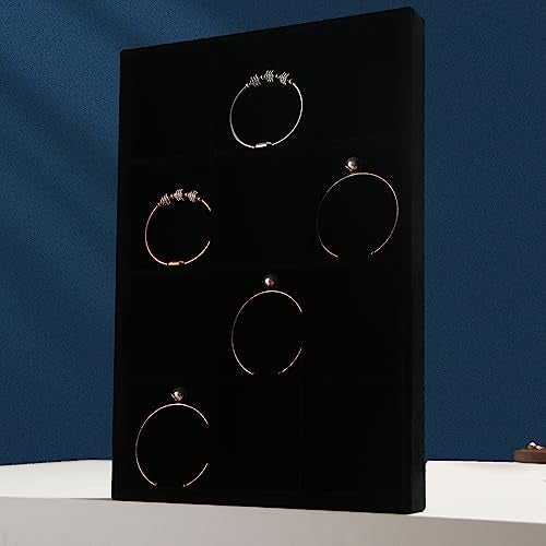 Coward 2PC Black Velvet Stackable 12 Grids Jewelry Organizer Tray Bracelet Display Stand for Selling Velvet Necklace Holder Earring Box Storage (12grid+12grid) - Image 3